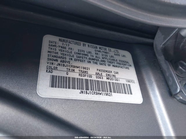 Aukcja sprzedaży 2017 Nissan Rogue Sport Sl, vin: JN1BJ1CR9HW119621, numer aukcji: 45940884