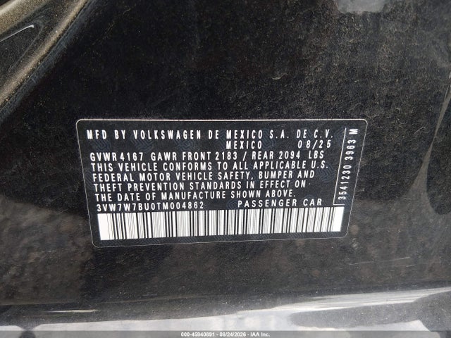 2026 Volkswagen Jetta Se მანქანა იყიდება აუქციონზე, vin: 3VW7W7BU0TM004862, აუქციონის ნომერი: 45940891