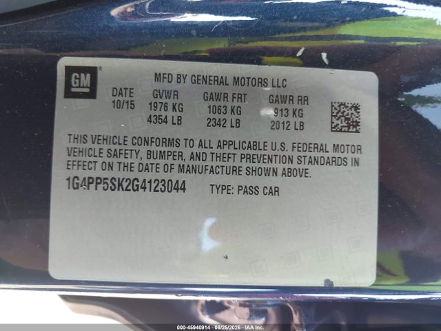 45940914 :رقم المزاد ، 1G4PP5SK2G4123044 vin ، 2016 Buick Verano مزاد بيع