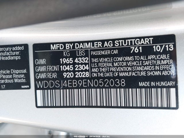 2014 Mercedes-benz Cla 250 მანქანა იყიდება აუქციონზე, vin: WDDSJ4EB9EN052038, აუქციონის ნომერი: 45940916