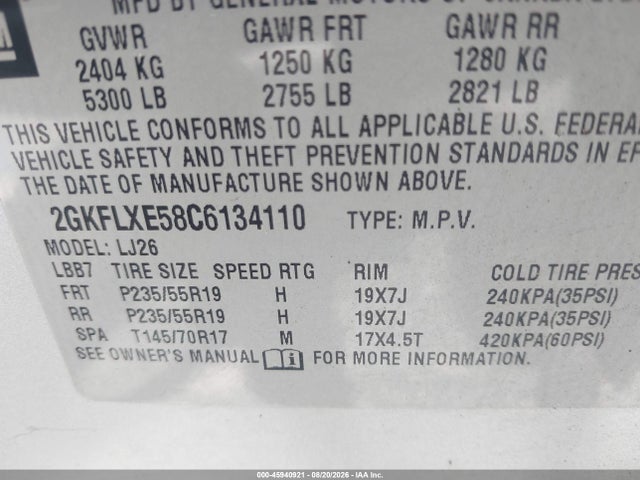 45940921 :رقم المزاد ، 2GKFLXE58C6134110 vin ، 2012 Gmc Terrain Slt-2 مزاد بيع