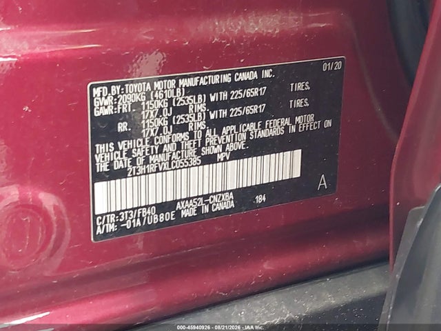 Aukcja sprzedaży 2020 Toyota Rav4 Le, vin: 2T3H1RFVXLC055385, numer aukcji: 45940926