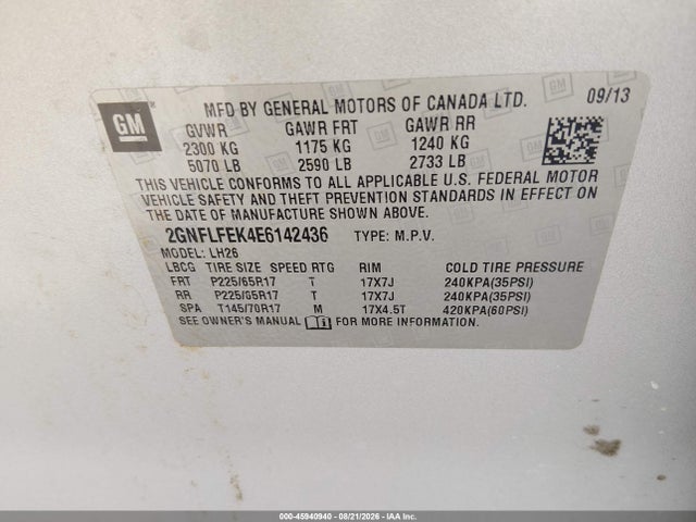 Chevrolet EQUINOX LT 2014 2GNFLFEK4E6142436 Image 9