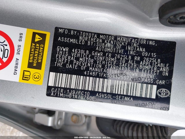 45941005 :رقم المزاد ، 4T4BF1FK1GR525577 vin ، 2016 Toyota Camry Le مزاد بيع