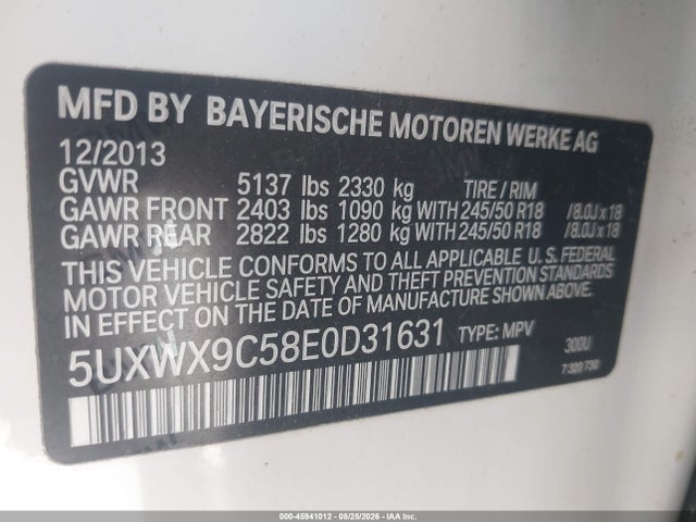 Продаж на аукціоні авто 2014 Bmw X3 Xdrive28i, vin: 5UXWX9C58E0D31631, номер лоту: 45941012