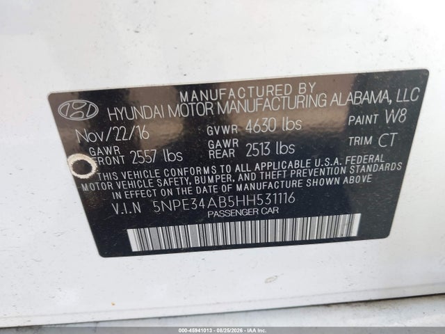 Продажа на аукционе авто 2017 Hyundai Sonata Sport 2.0t, vin: 5NPE34AB5HH531116, номер лота: 45941013