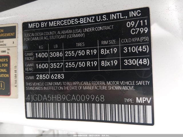 Продаж на аукціоні авто 2012 Mercedes-benz Ml 350 4matic, vin: 4JGDA5HB9CA009968, номер лоту: 45941036