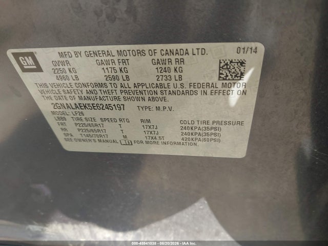 Aukcja sprzedaży 2014 Chevrolet Equinox Ls, vin: 2GNALAEK5E6245197, numer aukcji: 45941038