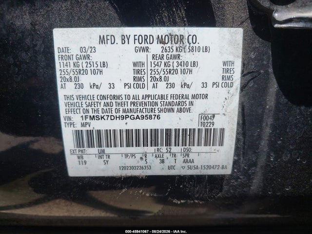 Продажа на аукционе авто 2023 Ford Explorer Xlt, vin: 1FMSK7DH9PGA95876, номер лота: 45941067