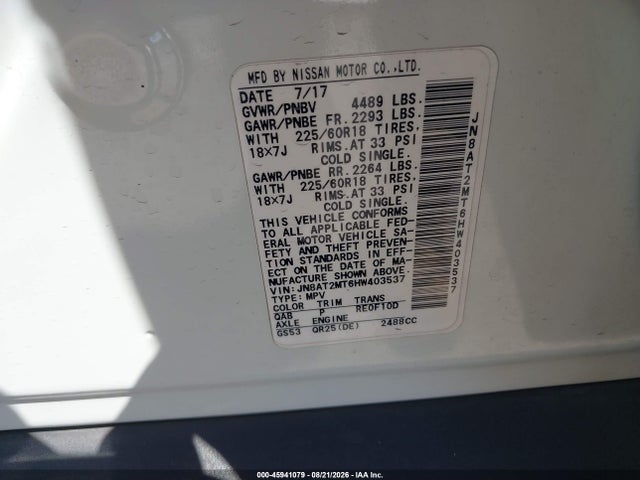 Nissan Rogue Sl 2017 JN8AT2MT6HW403537 Image 9