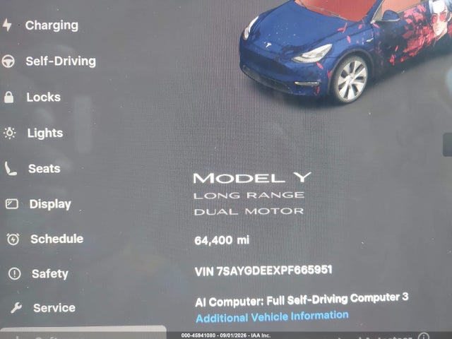 Aukcja sprzedaży 2023 Tesla Model Y Awd/long Range Dual Motor All-wheel Drive, vin: 7SAYGDEEXPF665951, numer aukcji: 45941080