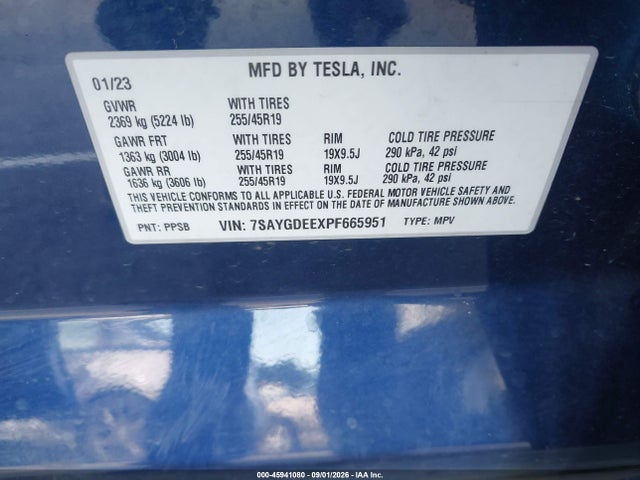 Aukcja sprzedaży 2023 Tesla Model Y Awd/long Range Dual Motor All-wheel Drive, vin: 7SAYGDEEXPF665951, numer aukcji: 45941080