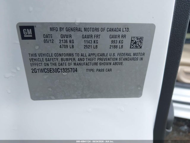 2012 Chevrolet Impala Ltz მანქანა იყიდება აუქციონზე, vin: 2G1WC5E30C1325704, აუქციონის ნომერი: 45941124