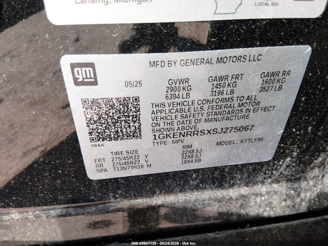 45941139 :رقم المزاد ، 1GKENRRSXSJ275067 vin ، 2025 Gmc Acadia Awd Denali مزاد بيع