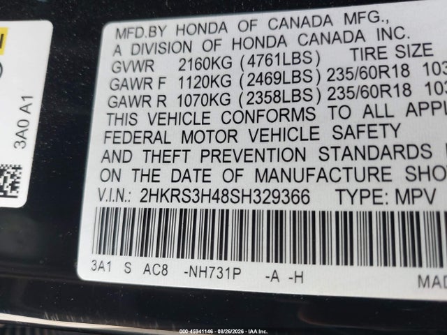 2025 Honda Cr-v Ex 2wd მანქანა იყიდება აუქციონზე, vin: 2HKRS3H48SH329366, აუქციონის ნომერი: 45941146