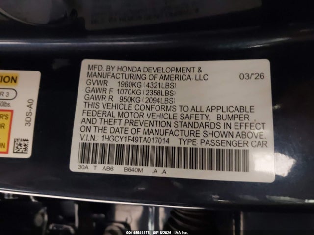 Honda ACCORD SE 2026 1HGCY1F49TA017014 Image 9