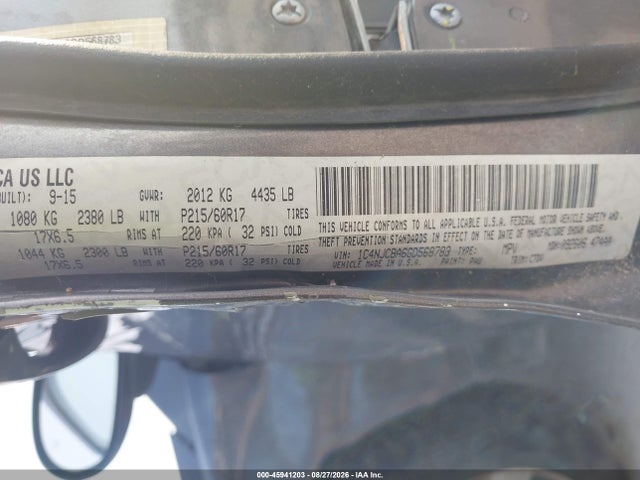 2016 Jeep Compass Sport მანქანა იყიდება აუქციონზე, vin: 1C4NJCBA6GD568783, აუქციონის ნომერი: 45941203