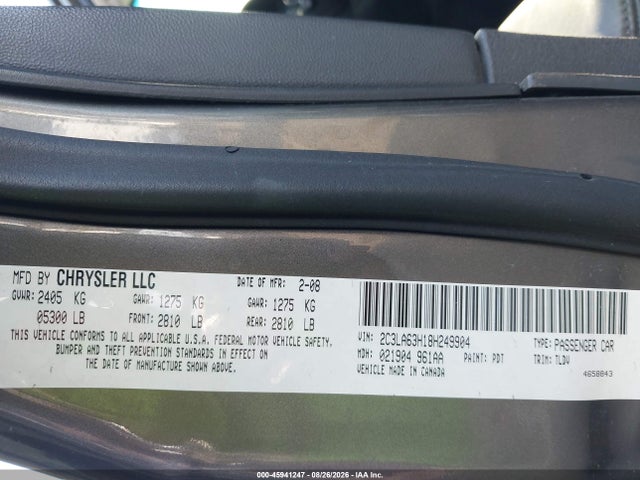 Auction sale of the 2008 Chrysler 300c Hemi, vin: 2C3LA63H18H249904, lot number: 45941247