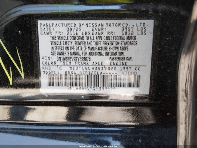 45941271 :رقم المزاد ، 3N1AB8BV9SY399878 vin ، 2025 Nissan Sentra S مزاد بيع