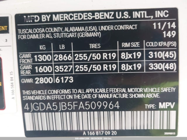 Mercedes-Benz ML 350 2015 4JGDA5JB5FA509964 Image 9