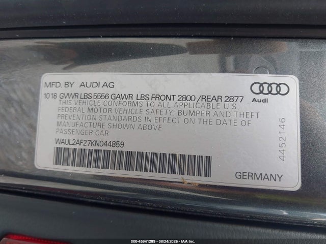 45941289 :رقم المزاد ، WAUL2AF27KN044859 vin ، 2019 Audi A6 55 Premium مزاد بيع