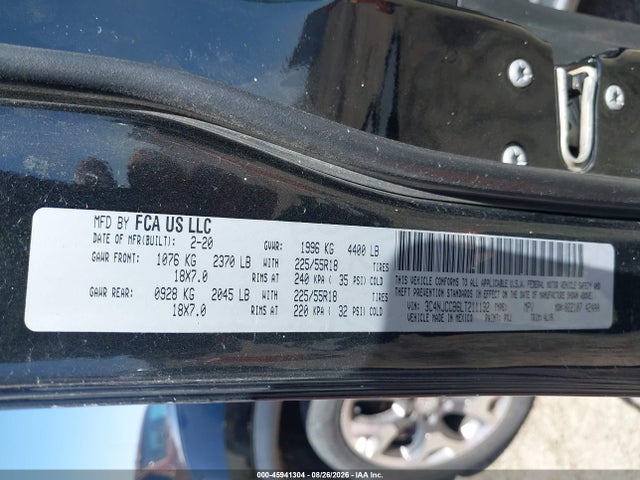 45941304 :رقم المزاد ، 3C4NJCCB6LT211132 vin ، 2020 Jeep Compass Limited Fwd مزاد بيع