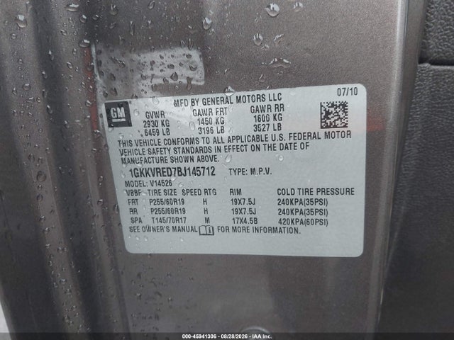 Продаж на аукціоні авто 2011 Gmc Acadia Slt-1, vin: 1GKKVRED7BJ145712, номер лоту: 45941306