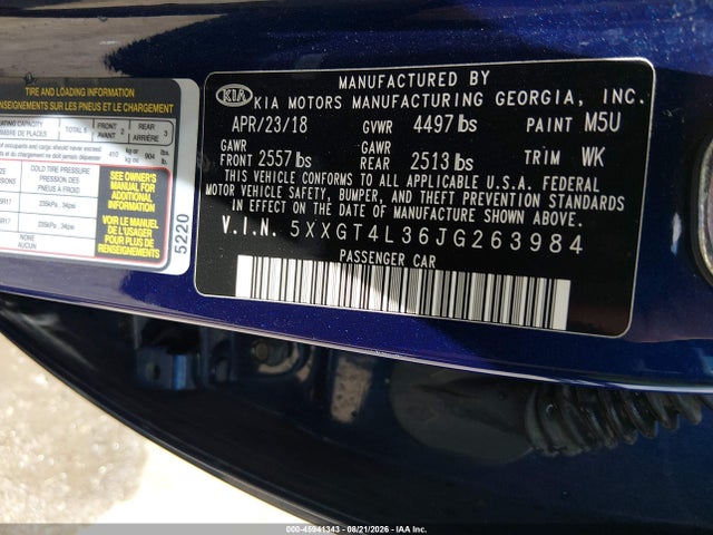 Aukcja sprzedaży 2018 Kia Optima Lx, vin: 5XXGT4L36JG263984, numer aukcji: 45941343
