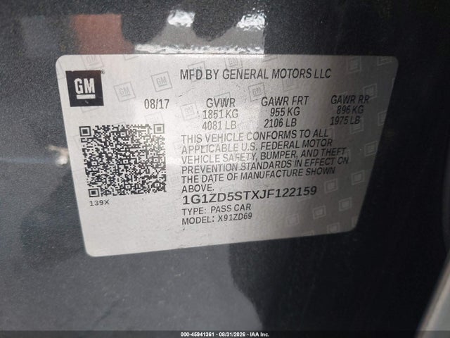 45941361 :رقم المزاد ، 1G1ZD5STXJF122159 vin ، 2018 Chevrolet Malibu Lt مزاد بيع