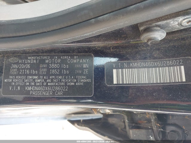Aukcja sprzedaży 2006 Hyundai Elantra Gls/limited, vin: KMHDN46DX6U286022, numer aukcji: 45941380