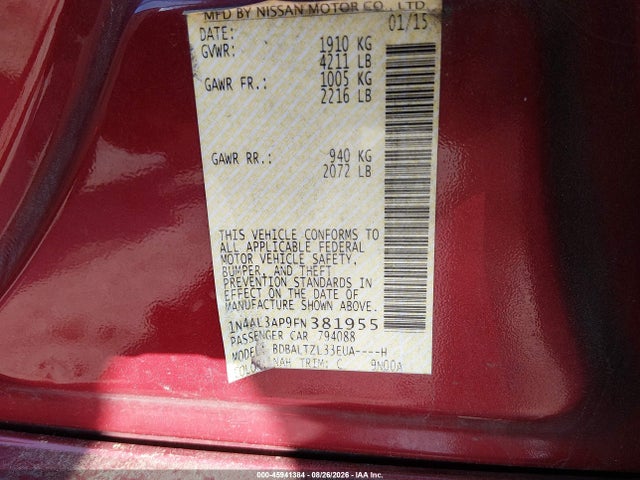 1N4AL3AP9FN381955 Nissan Altima 2.5 Sl