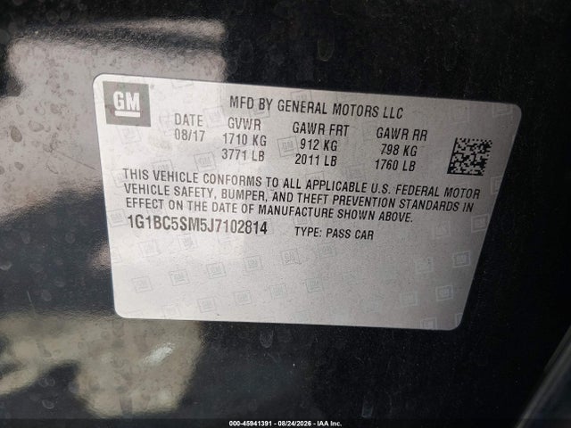 Aukcja sprzedaży 2018 Chevrolet Cruze Ls, vin: 1G1BC5SM5J7102814, numer aukcji: 45941391