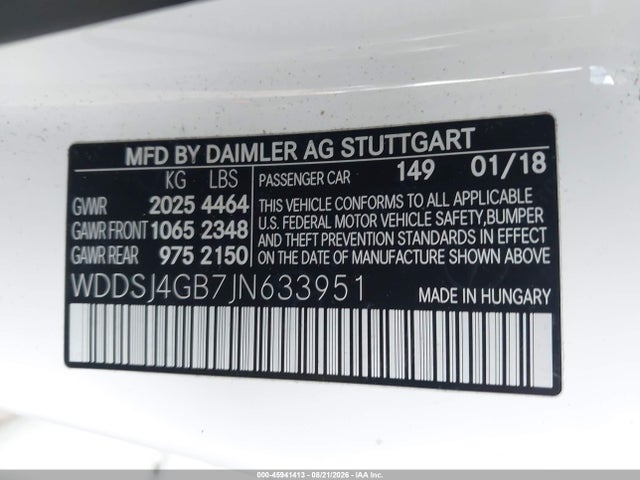 Aukcja sprzedaży 2018 Mercedes-benz Cla 250 4matic, vin: WDDSJ4GB7JN633951, numer aukcji: 45941413