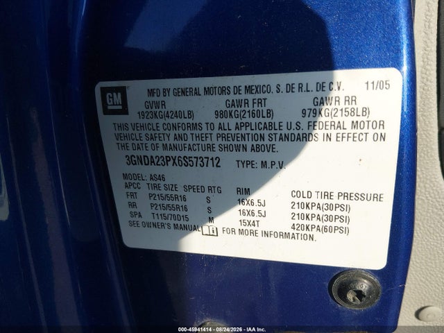 2006 Chevrolet Hhr Lt მანქანა იყიდება აუქციონზე, vin: 3GNDA23PX6S573712, აუქციონის ნომერი: 45941414