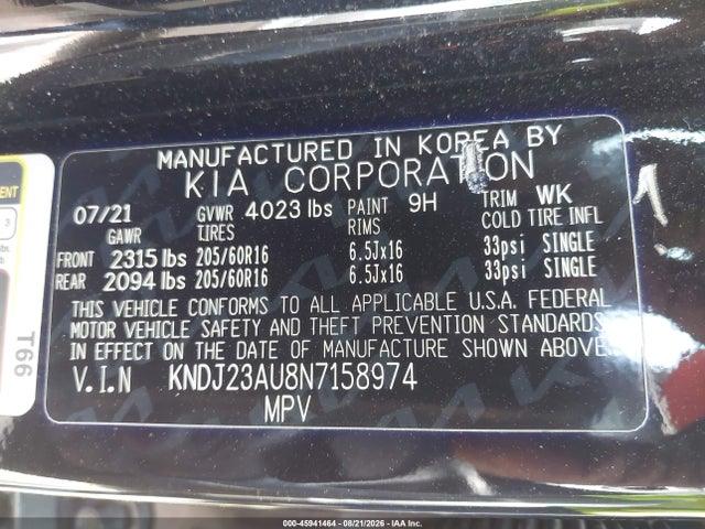 Продажа на аукционе авто 2022 Kia Soul Lx, vin: KNDJ23AU8N7158974, номер лота: 45941464