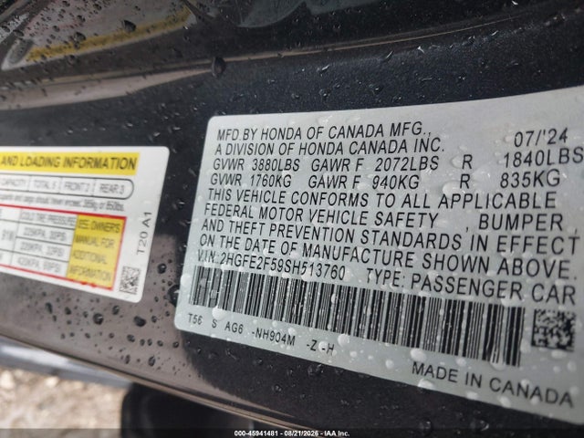 Продаж на аукціоні авто 2025 Honda Civic Sport, vin: 2HGFE2F59SH513760, номер лоту: 45941481