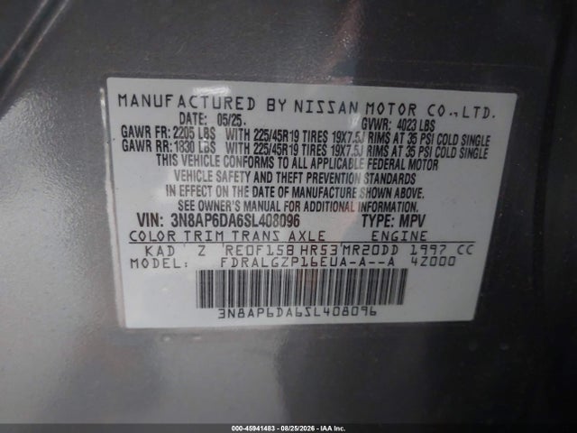 Auction sale of the 2025 Nissan Kicks Sr Fwd, vin: 3N8AP6DA6SL408096, lot number: 45941483