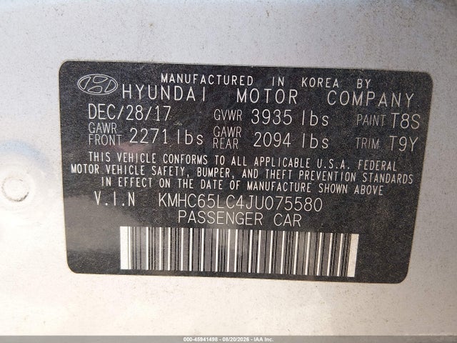 45941498 :رقم المزاد ، KMHC65LC4JU075580 vin ، 2018 Hyundai Ioniq Hybrid Blue مزاد بيع