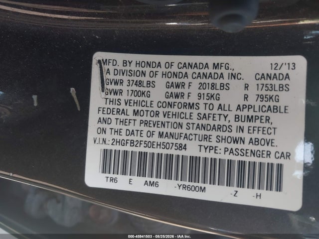 45941503 :رقم المزاد ، 2HGFB2F50EH507584 vin ، 2014 Honda Civic Lx مزاد بيع