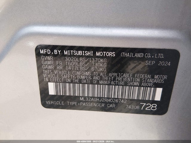 ML32AUHJ2RH026742 Mitsubishi Mirage Es/le