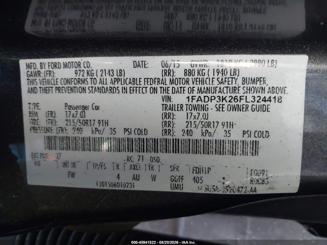 Ford FOCUS SE 2015 1FADP3K26FL324418 Image 9