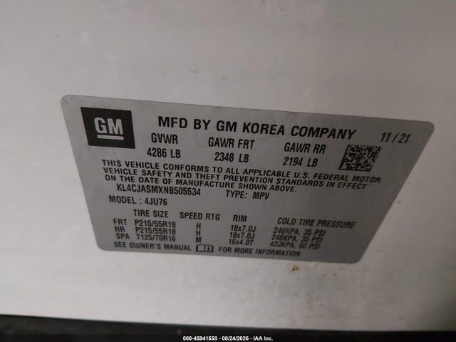 2022 Buick Encore Fwd Preferred მანქანა იყიდება აუქციონზე, vin: KL4CJASMXNB505534, აუქციონის ნომერი: 45941558