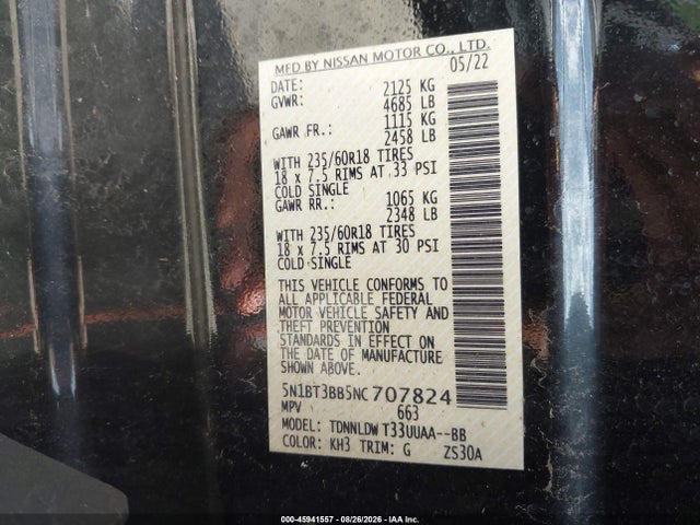 5N1BT3BB5NC707824 Nissan Rogue Sv Intelligent Awd