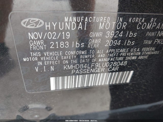 45941584 :رقم المزاد ، KMHD84LF9LU028048 vin ، 2020 Hyundai Elantra Sel مزاد بيع