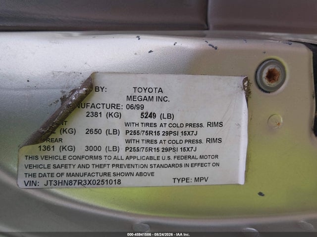 45941586 :رقم المزاد ، JT3HN87R3X0251018 vin ، 1999 Toyota 4runner Limited مزاد بيع