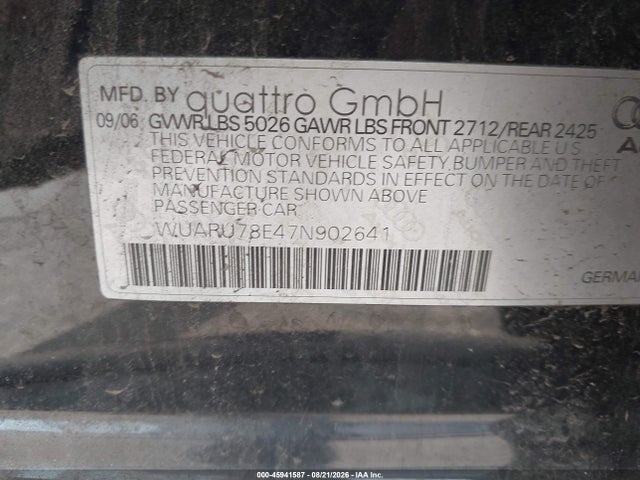 Продаж на аукціоні авто 2007 Audi Rs 4 4.2l, vin: WUARU78E47N902641, номер лоту: 45941587