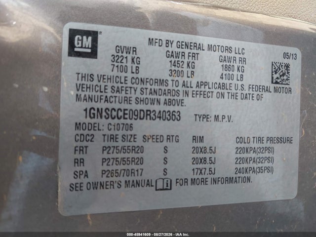Продажа на аукционе авто 2013 Chevrolet Tahoe Ltz, vin: 1GNSCCE09DR340363, номер лота: 45941609