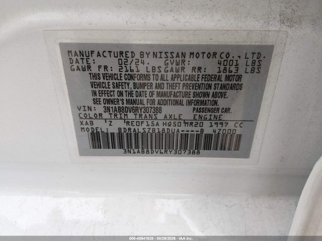 Продаж на аукціоні авто 2024 Nissan Sentra Sr Xtronic Cvt, vin: 3N1AB8DV6RY307388, номер лоту: 45941628
