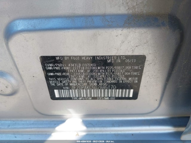 45941635 :رقم المزاد ، JF2GPAKC5D2885170 vin ، 2013 Subaru Xv Crosstrek 2.0i Limited مزاد بيع