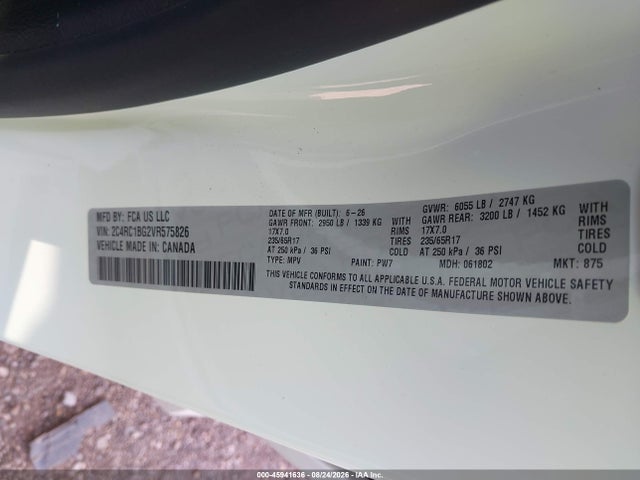 45941636 :رقم المزاد ، 2C4RC1BG2VR575826 vin ، 2027 Chrysler Pacifica مزاد بيع